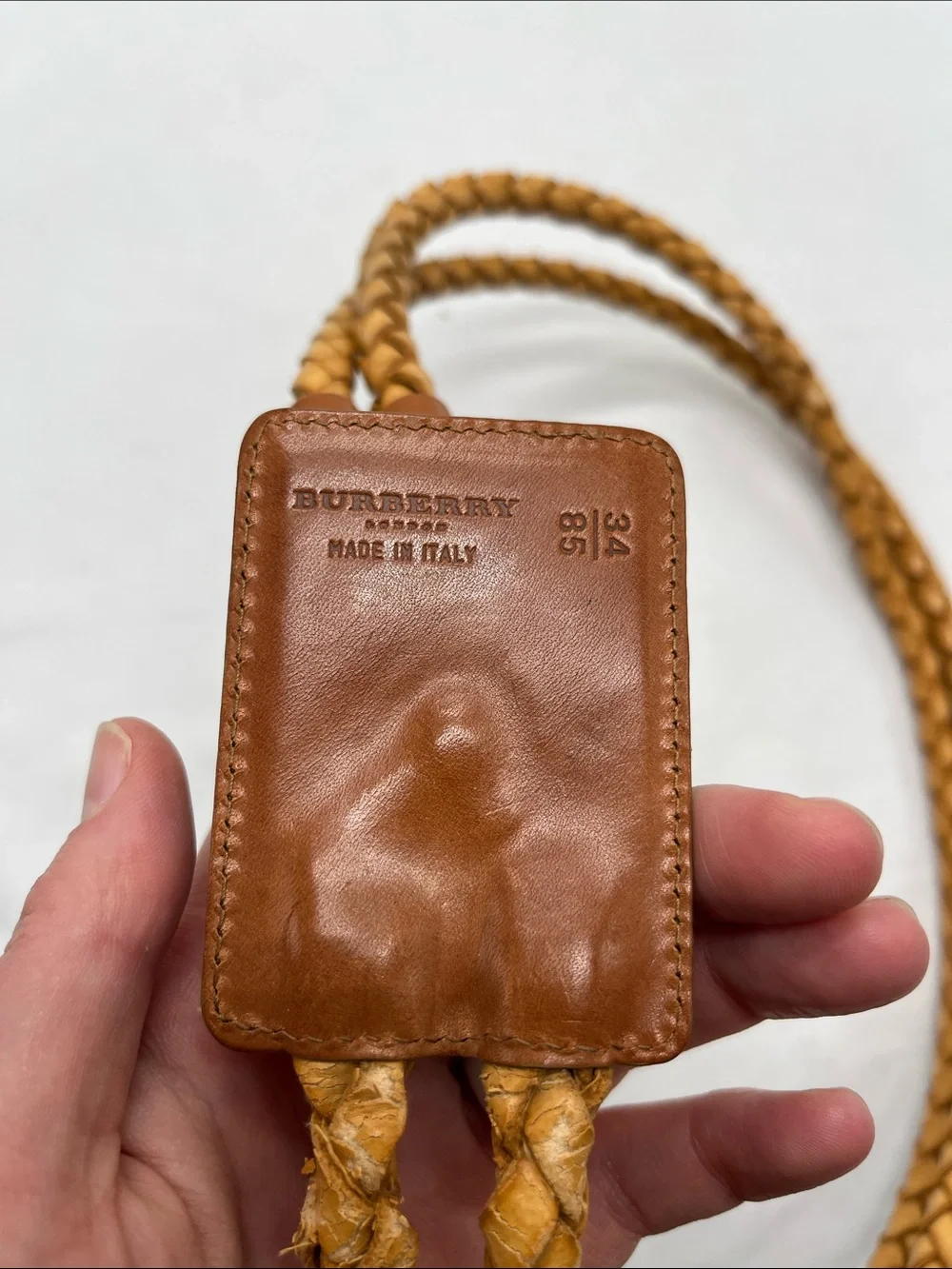 Vintage 1990s Burberry Double Woven Leather Rope Belt w/ Horn Toggle